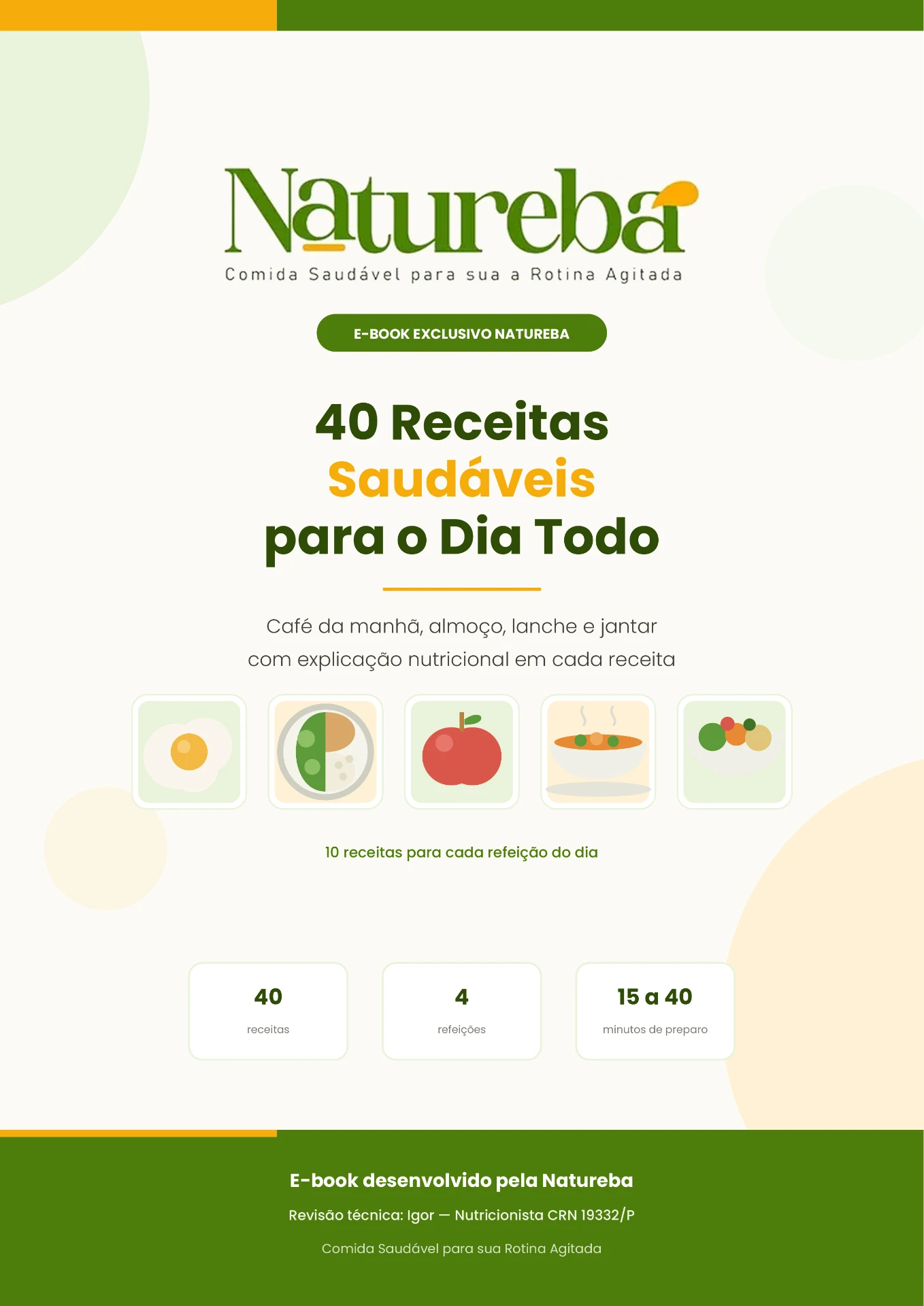 Capa do e-book 40 Receitas Saudáveis para o Dia Todo